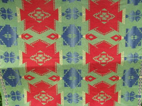 vintage cotton camp blanket, Indian jacquard, green, blue, red
