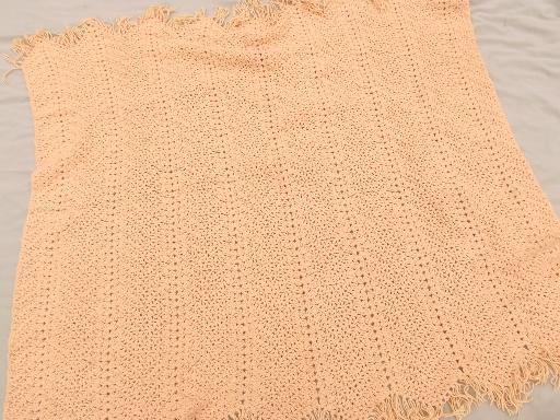 vintage cotton camp blanket & crochet throw in sherbet plaid & orange