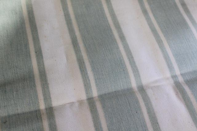 vintage cotton canvas, cream & green awning stripe fabric for camper, camp seats