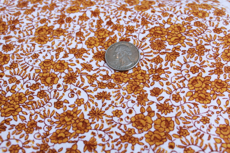 vintage cotton canvas fabric, autumn russet yellow gold on white floral print