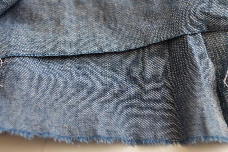 vintage cotton chambray fabric, soft faded denim blue work shirt shirting