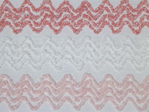 vintage cotton chenille bedspread, retro chevron stripes in coral & pink 