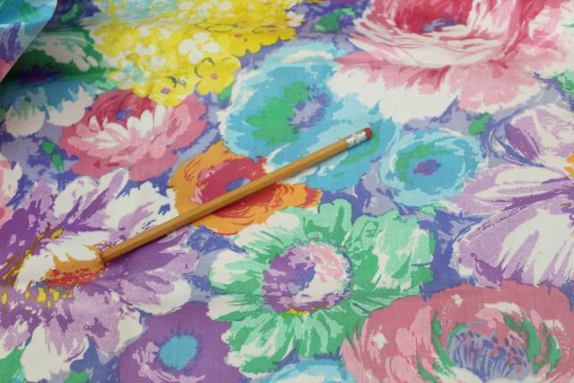 vintage cotton chintz fabric, candy colored tropical flowers floral print