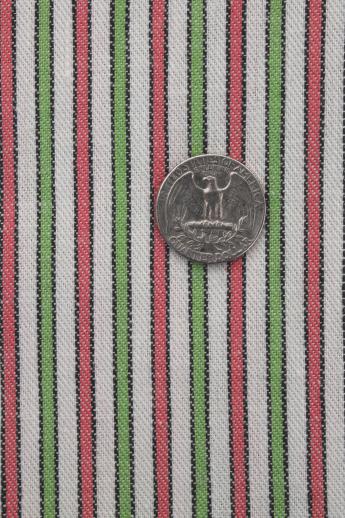 vintage cotton cloth for kitchen linens or ticking, pink & green woven striped fabric