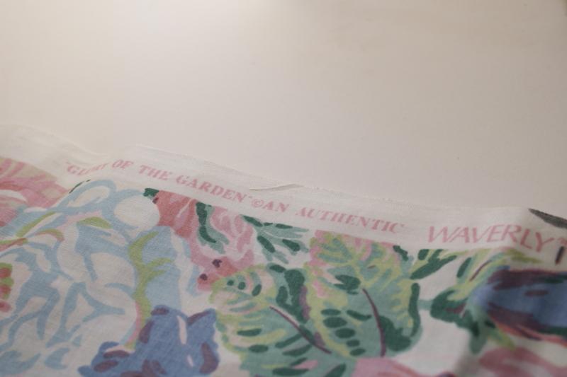 vintage cotton decorator fabric, Glory of the Garden floral print, soft pink & blue flowers