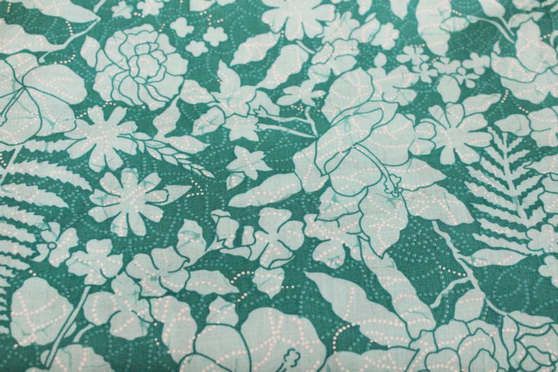 vintage cotton fabric, Hoffman California print, teal green & white floral