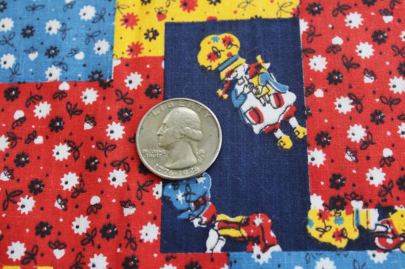 vintage cotton fabric, Holly Hobbie bonnet girls on calico cheater quilt print