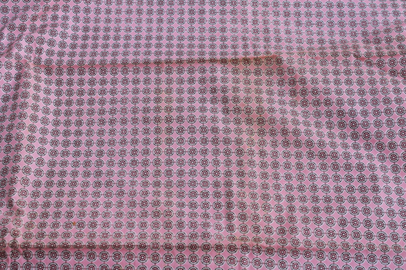 vintage cotton fabric baby pink  black mod circles tiny print, 1950s shirt or dress material