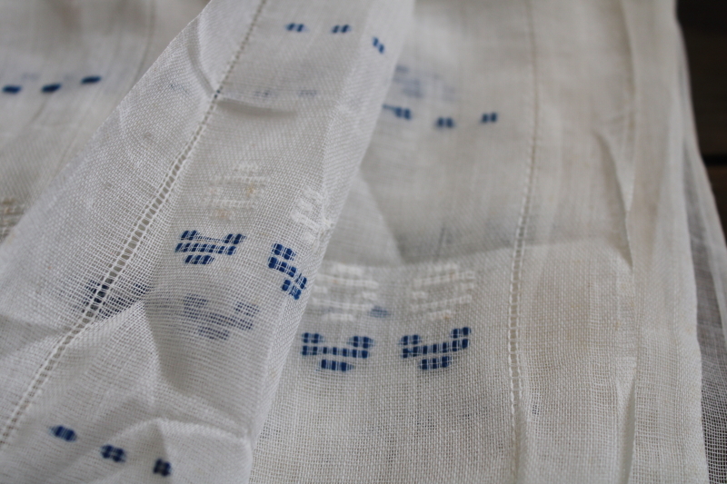 vintage cotton fabric, blue  white machine embroidered net gauze for summer curtains