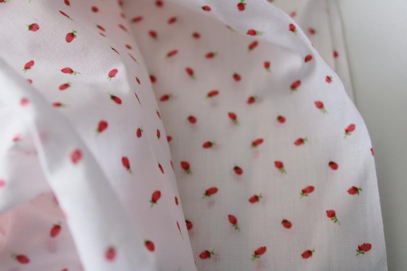 vintage cotton fabric, coral red rosebud print girly cottagecore flower sprig