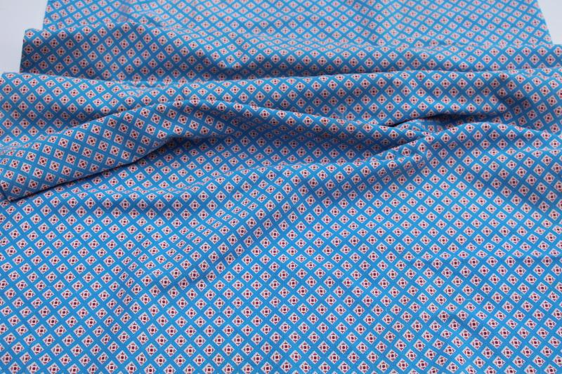 vintage cotton fabric feedsack, whole sack dark red light blue tiny print 