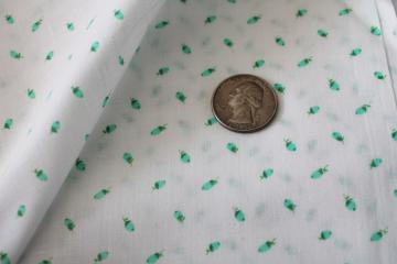 vintage cotton fabric, green rosebud print girly cottagecore flower sprig