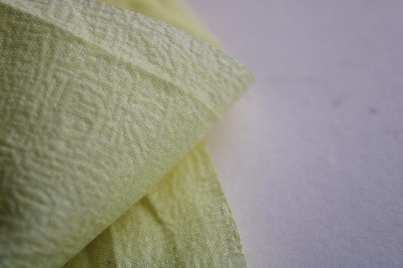 vintage cotton fabric in pale yellow, lightweight soft crinkle textured cotton