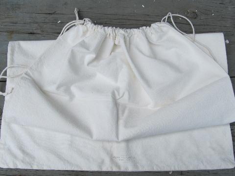 vintage cotton fabric laundry bag, large tote w/ grommets & drawstring
