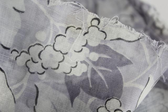 vintage cotton fabric, light floaty dress material soft grey floral print