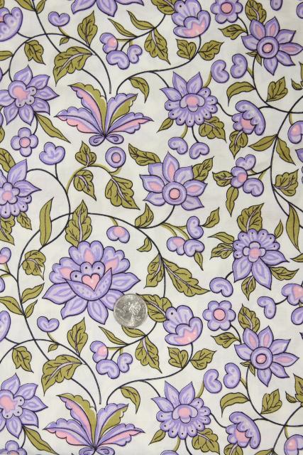 vintage cotton fabric lot lavender & purple prints, retro girly florals