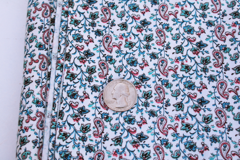 vintage cotton fabric, paisley floral tiny print 1950s 60s shirt or dress material