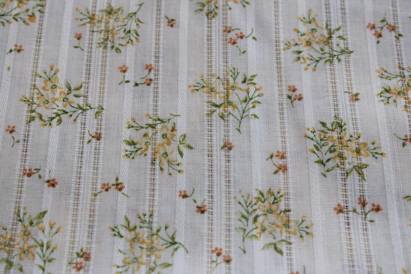 vintage cotton fabric w/ prairie girly floral print, sheer woven stripe voile