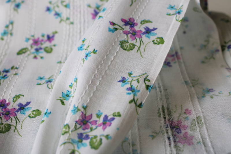 vintage cotton fabric w/ prairie girly sweet violet print, sheer woven stripe voile