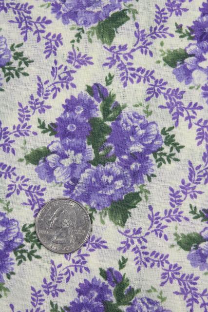 vintage cotton fabric w/ purple flowers print, retro mid-century 