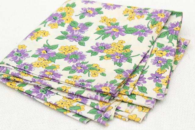 vintage cotton fabric, quilting weight material w/ floral print in lavender & yellow