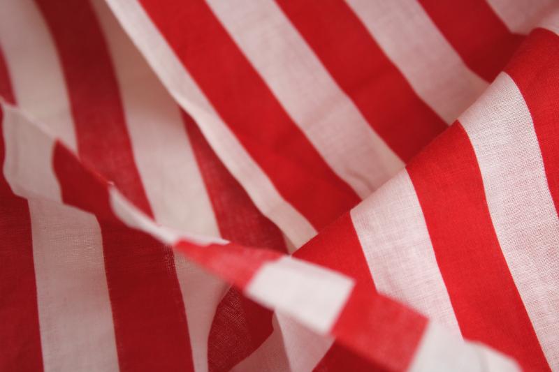 vintage cotton fabric, red & white stripe for holiday sewing projects, decorations