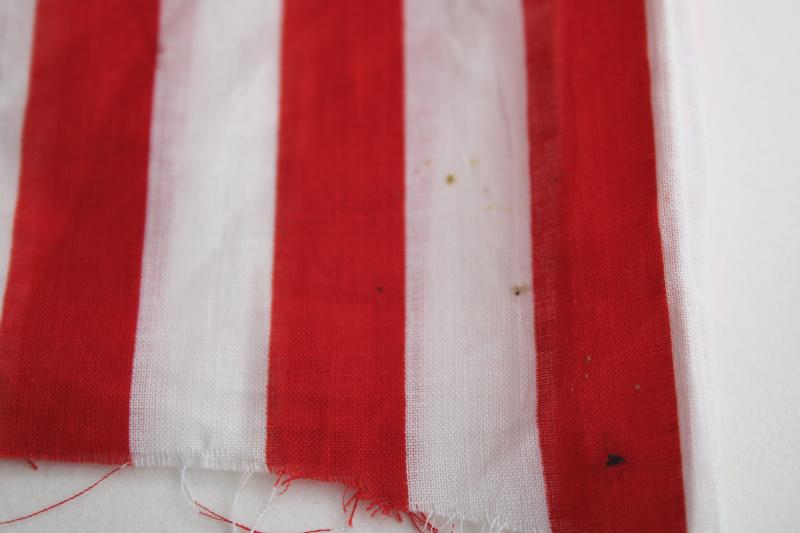 vintage cotton fabric, red & white stripe for holiday sewing projects, decorations