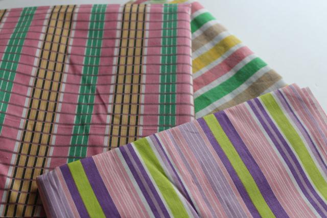 vintage cotton fabric, remnant lot preppy pink green stripes prints solid colors