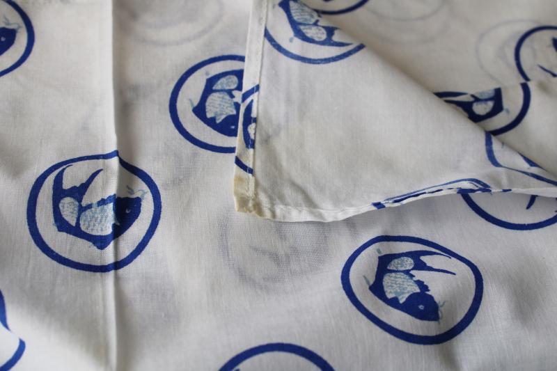 vintage cotton fabric set of 12 cloth napkins koi or carp fish print blue on white