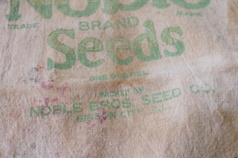 vintage cotton farm seed feedsack printed Noble Seeds Gibson City Illinois