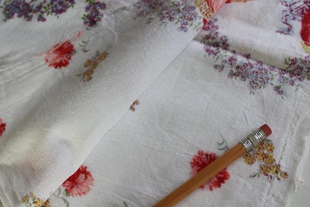 vintage cotton feed or flour sack fabric, rose garden belles w/ parasols print
