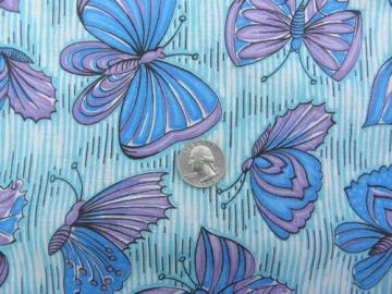 vintage cotton feed sack fabric, big butterflies print feedsack