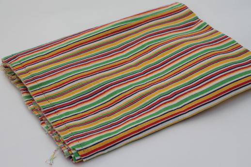 vintage cotton feed sack fabric, bright fiesta stripes in red, green, yellow