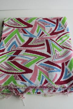vintage cotton feed sack fabric, deco zigzag triangles print in wine, pink, sky blue, lime green