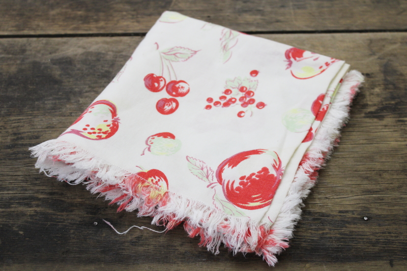 vintage cotton feed sack fabric w/ fruit print, currants, cherries, apples, pears