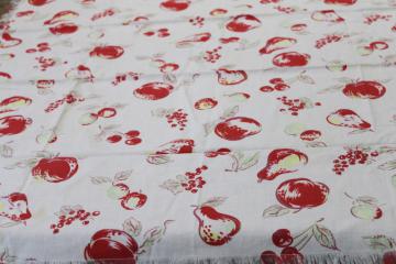 vintage cotton feed sack fabric w/ fruit print, currants, cherries, apples, pears