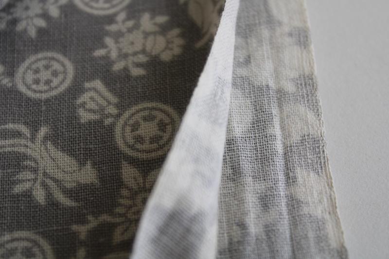 vintage cotton feed sack fabric, grey and white floral print small flowers