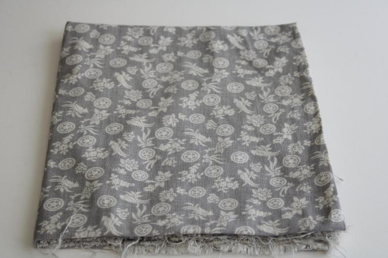 vintage cotton feed sack fabric, grey and white floral print small flowers