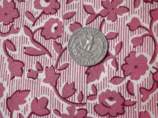 vintage cotton feed sack fabric, matched sacks lot in rose red & white  print