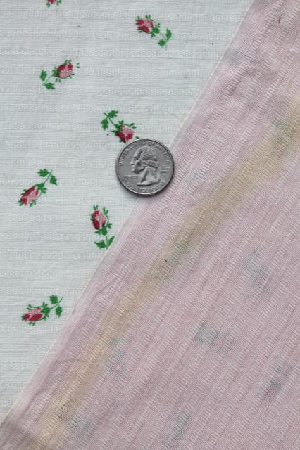 vintage cotton feed sack fabric w/ pink roses prints, floral on brown & rosebud border print 