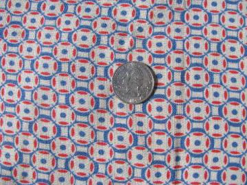 vintage cotton feed sack fabric, red & blue dots circles print feedsack