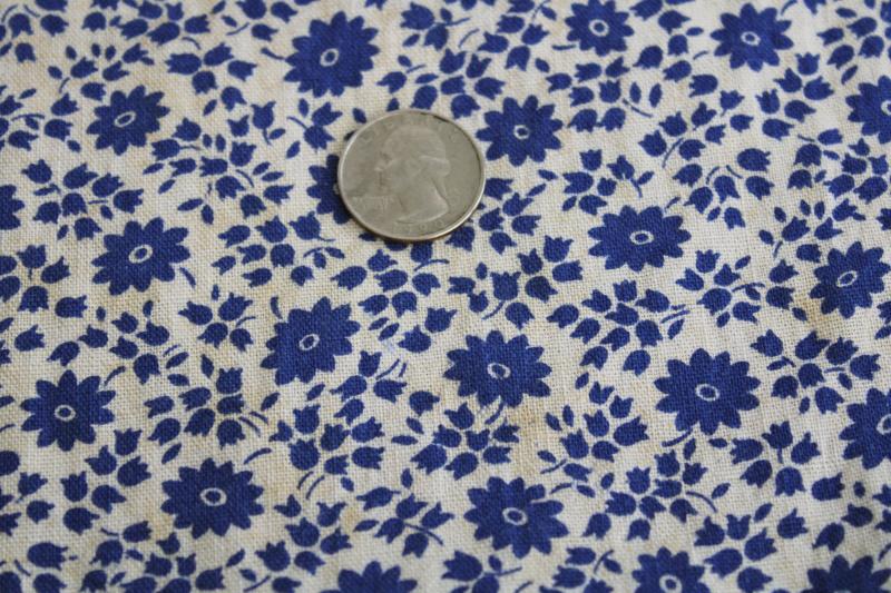 vintage cotton feed sack fabric, soft homespun texture, blue & white floral print