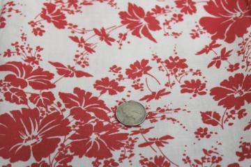 vintage cotton feed sack fabric, soft homespun texture, red & white floral print