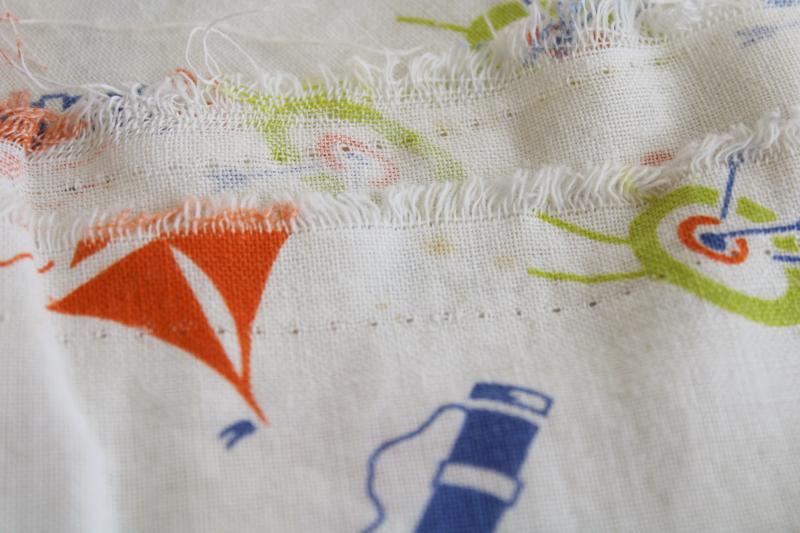 vintage cotton feed sack fabric, sporting life print golf, horses, archery, sailboats