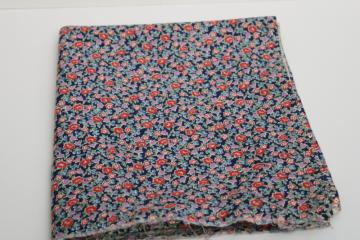 vintage cotton feed sack fabric, tiny ditsy floral print on navy blue