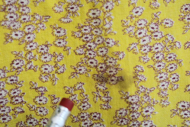vintage cotton feed sack fabric, tiny floral print flowers on golden yellow