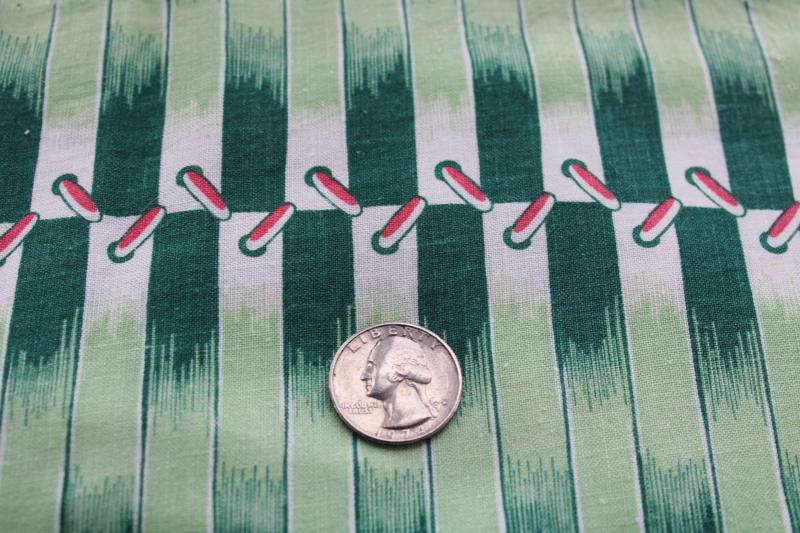 vintage cotton feed sack fabric, whip stitch lacing print in jadite & teal green
