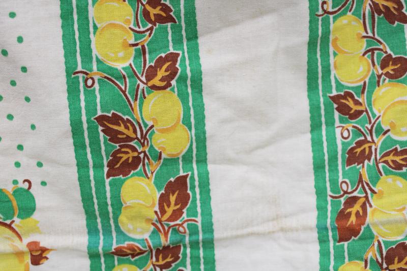 vintage cotton feed sack fabric, whole sack green & yellow fruit print w/ dots
