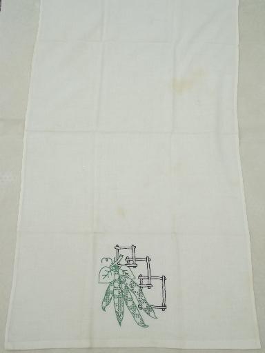 vintage cotton feed sack kitchen kitchen towels w/ hand-embroidered fruit