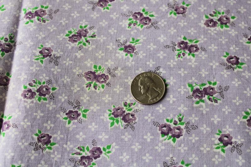 vintage cotton feedsack fabric, girly old fashioned floral dusty lavender roses